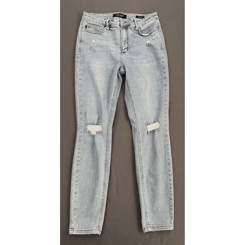 Judy Blue Jeans‎ Womens 9/29 Light Blue Skinny Fit Distressed High Rise Stretch